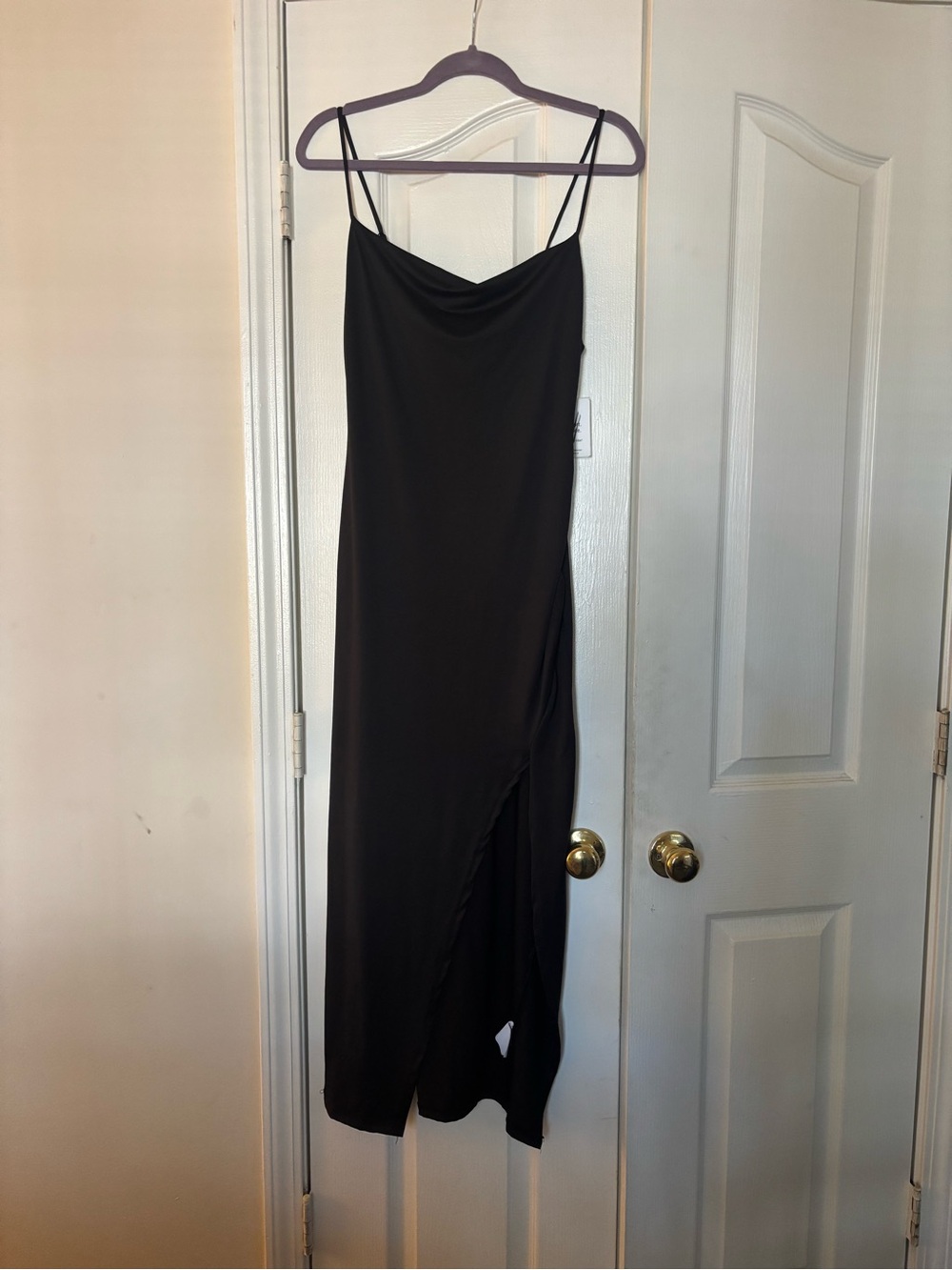 Vibe Black Cowl Neck Maxi Slip Dress with Side Slit